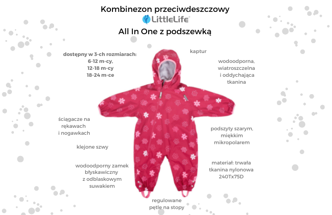 Kombinezon przeciwdeszczowy z podszewką All In One LittleLife - Flowers 12-18m
